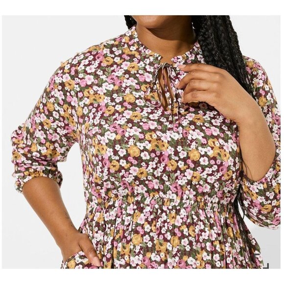 Size 4X 26 28 FLORAL PRINT CHALLIS KEYHOLE DRESS W/POCKETS All-Season PLUS SIZE - Picture 2 of 8